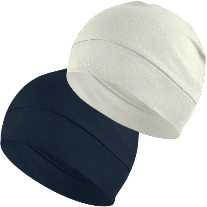 BISMAADH Cotton Skull Caps for Men and Women,2-Pack Lightweight Beanie Sleep Hats Breathable Helmet Liner Biking - Image 1